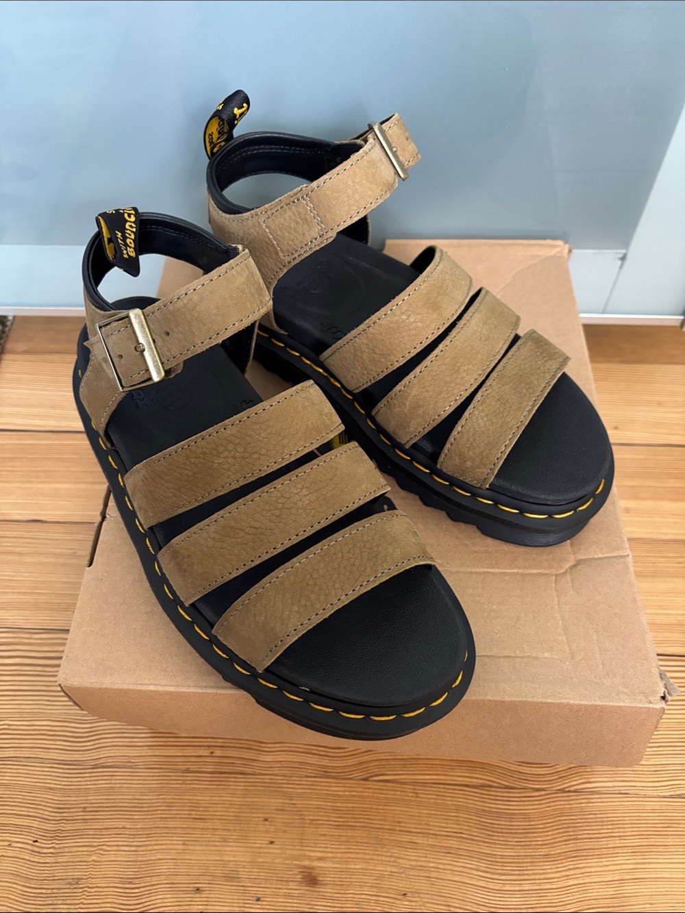 Dr. Martens NWT Blaire Tumbled Nubuck Sandals - Olive Brown with Black Sole - Picture 3 of 6
